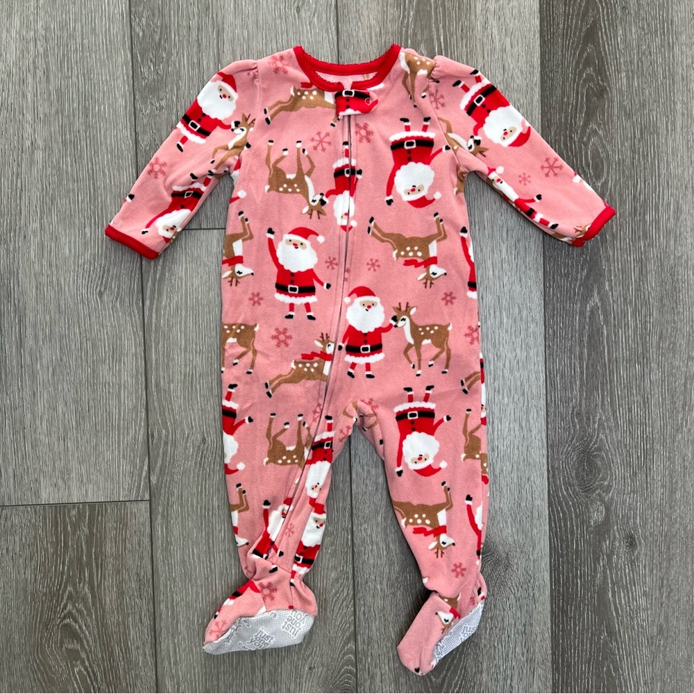 CARTERS CHRISTMAS FLEECE ZIP UP FOOTED SLEEPER 12MO